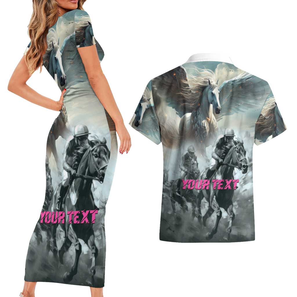 Personalized Pegasus Horse Racing 2025 Couples Matching Short Sleeve Bodycon Dress and Hawaiian Shirt Soar to Victory