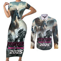Personalized Pegasus Horse Racing 2025 Couples Matching Short Sleeve Bodycon Dress and Long Sleeve Button Shirt Soar to Victory