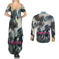 Personalized Pegasus Horse Racing 2025 Couples Matching Summer Maxi Dress and Long Sleeve Button Shirt Soar to Victory