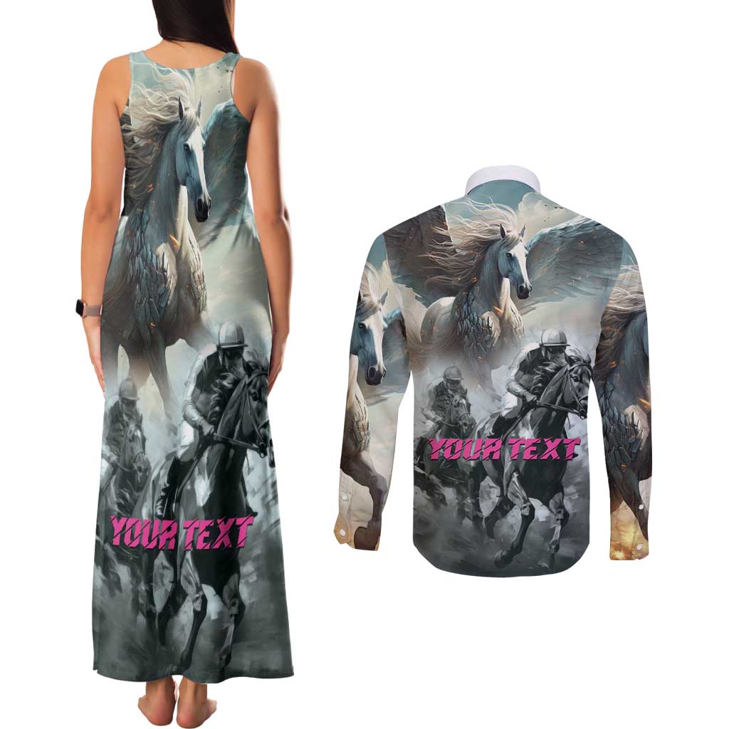 Personalized Pegasus Horse Racing 2025 Couples Matching Tank Maxi Dress and Long Sleeve Button Shirt Soar to Victory