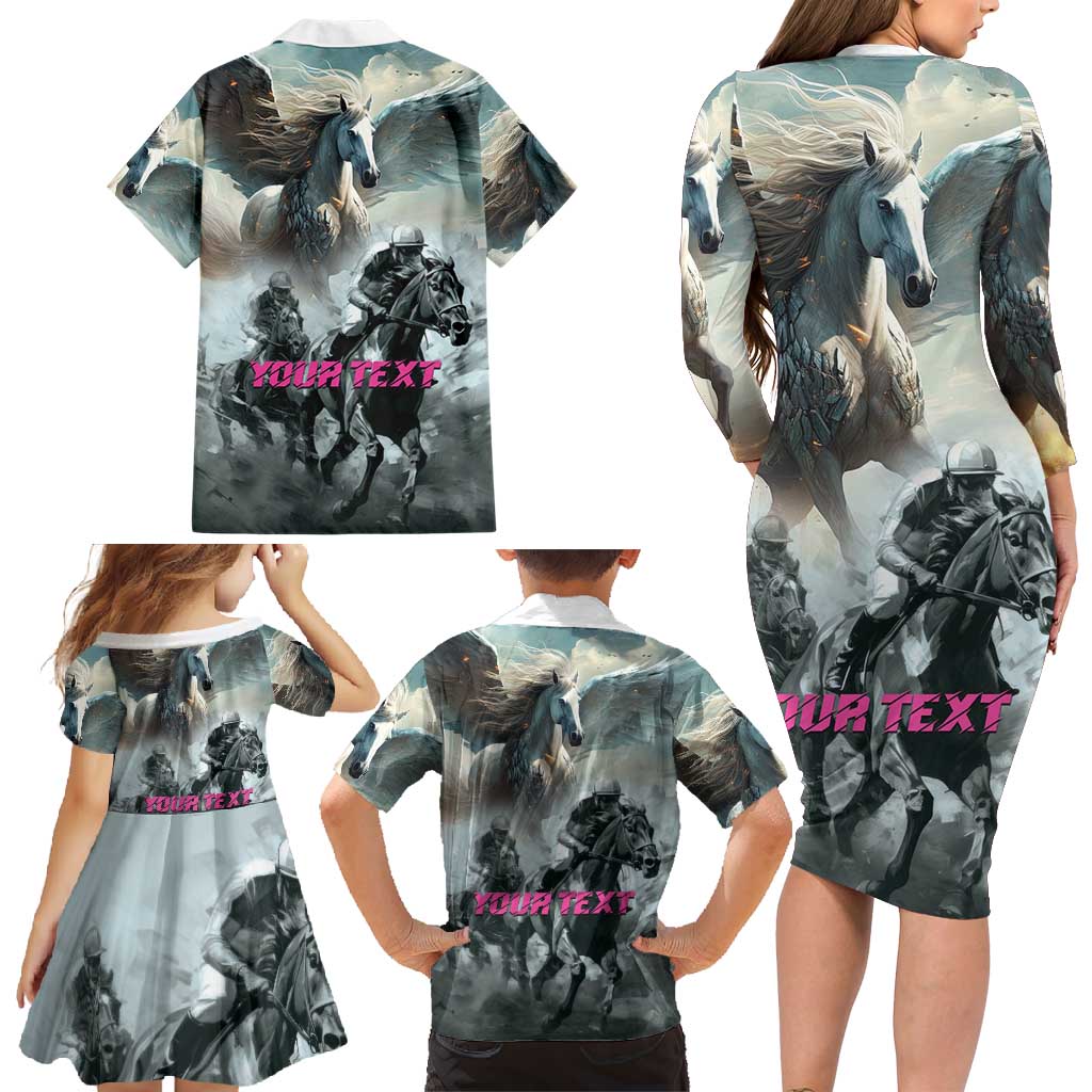 Personalized Pegasus Horse Racing 2025 Family Matching Long Sleeve Bodycon Dress and Hawaiian Shirt Soar to Victory