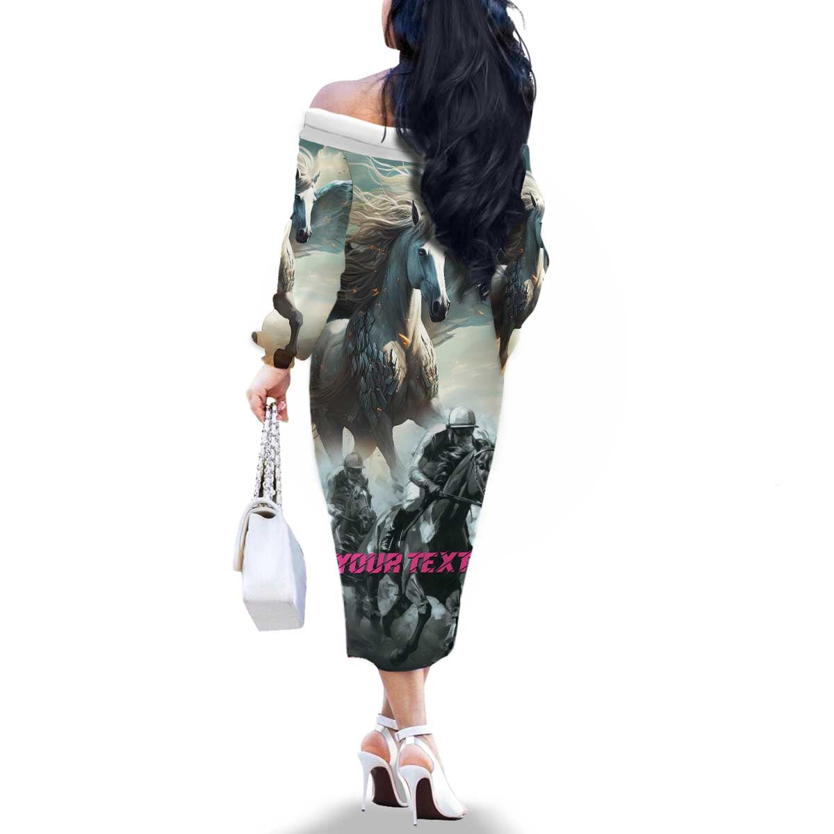 Personalized Pegasus Horse Racing 2025 Family Matching Off The Shoulder Long Sleeve Dress and Hawaiian Shirt Soar to Victory