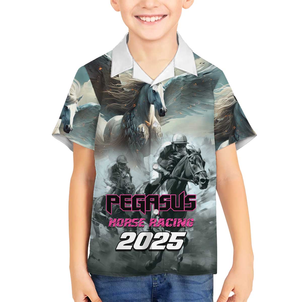 Personalized Pegasus Horse Racing 2025 Family Matching Off The Shoulder Long Sleeve Dress and Hawaiian Shirt Soar to Victory