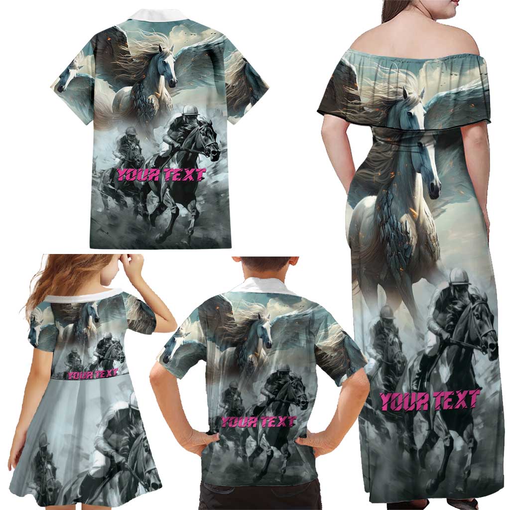 Personalized Pegasus Horse Racing 2025 Family Matching Off Shoulder Maxi Dress and Hawaiian Shirt Soar to Victory - Wonder Print Shop