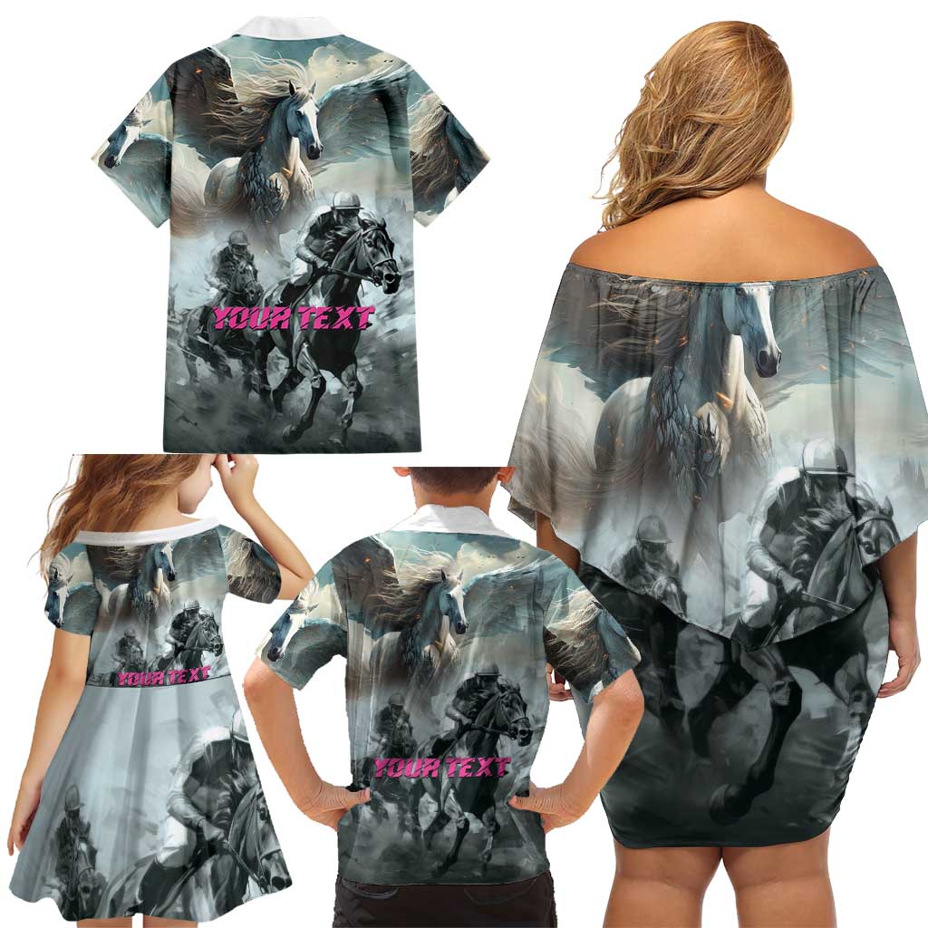 Personalized Pegasus Horse Racing 2025 Family Matching Off Shoulder Short Dress and Hawaiian Shirt Soar to Victory - Wonder Print Shop