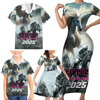 Personalized Pegasus Horse Racing 2025 Family Matching Short Sleeve Bodycon Dress and Hawaiian Shirt Soar to Victory - Wonder Print Shop