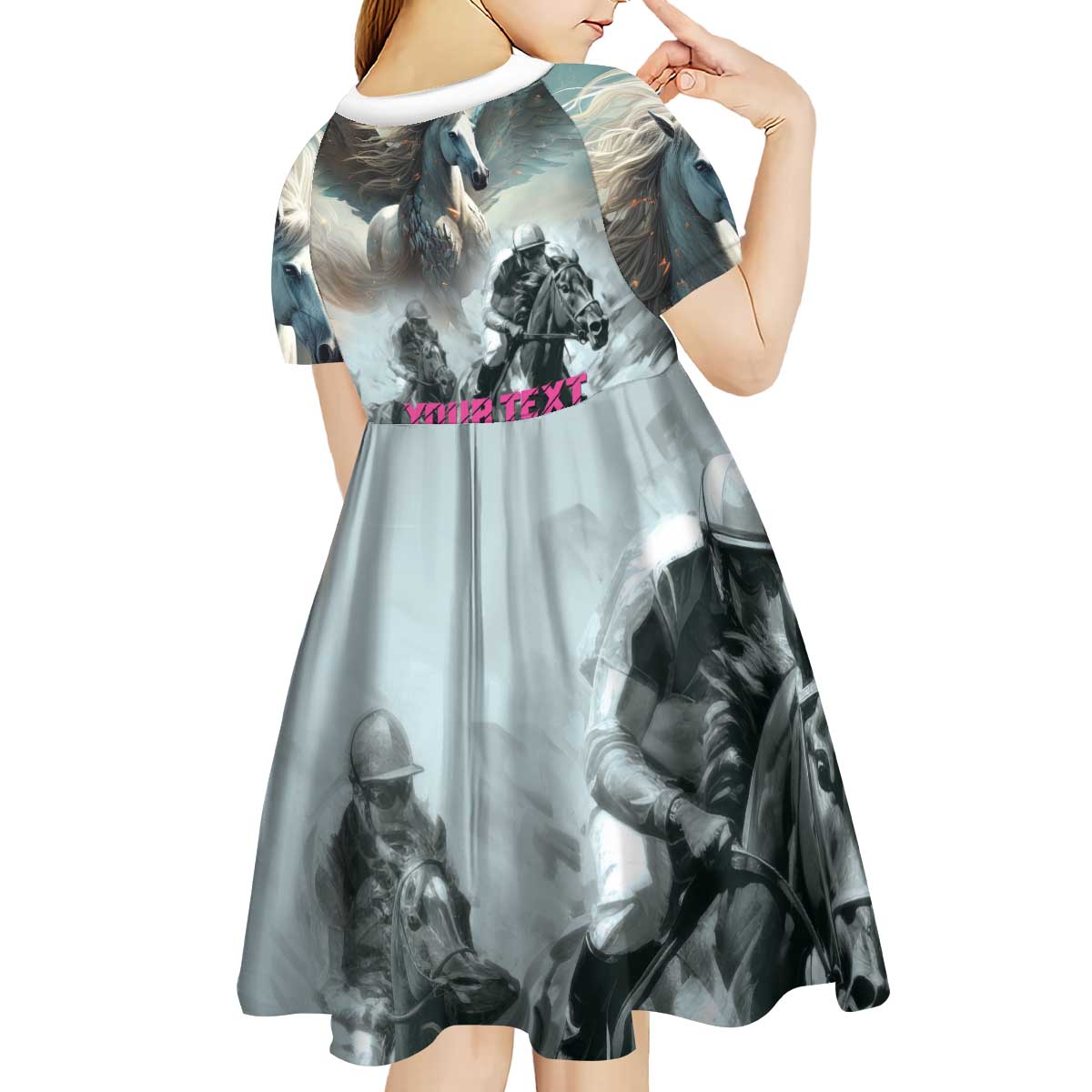 Personalized Pegasus Horse Racing 2025 Kid Short Sleeve Dress Soar to Victory - Wonder Print Shop