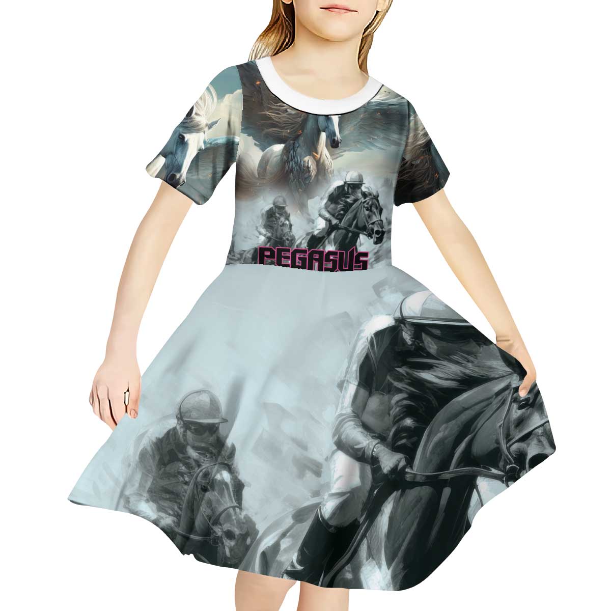 Personalized Pegasus Horse Racing 2025 Kid Short Sleeve Dress Soar to Victory - Wonder Print Shop