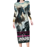Personalized Pegasus Horse Racing 2025 Long Sleeve Bodycon Dress Soar to Victory - Wonder Print Shop