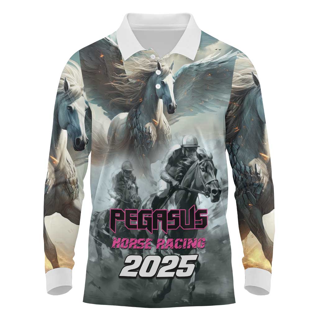Personalized Pegasus Horse Racing 2025 Long Sleeve Polo Shirt Soar to Victory - Wonder Print Shop