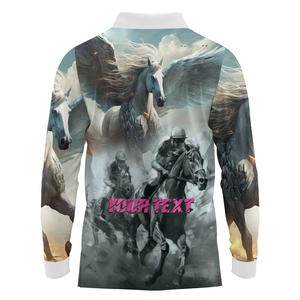Personalized Pegasus Horse Racing 2025 Long Sleeve Polo Shirt Soar to Victory - Wonder Print Shop