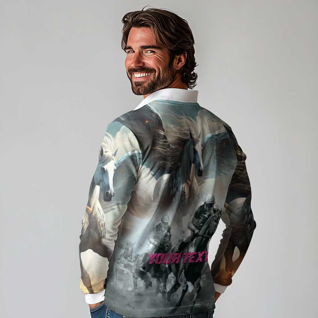 Personalized Pegasus Horse Racing 2025 Long Sleeve Polo Shirt Soar to Victory - Wonder Print Shop