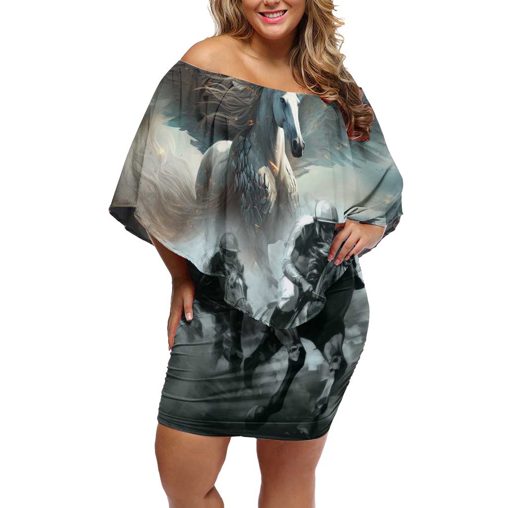 Personalized Pegasus Horse Racing 2025 Off Shoulder Short Dress Soar to Victory - Wonder Print Shop