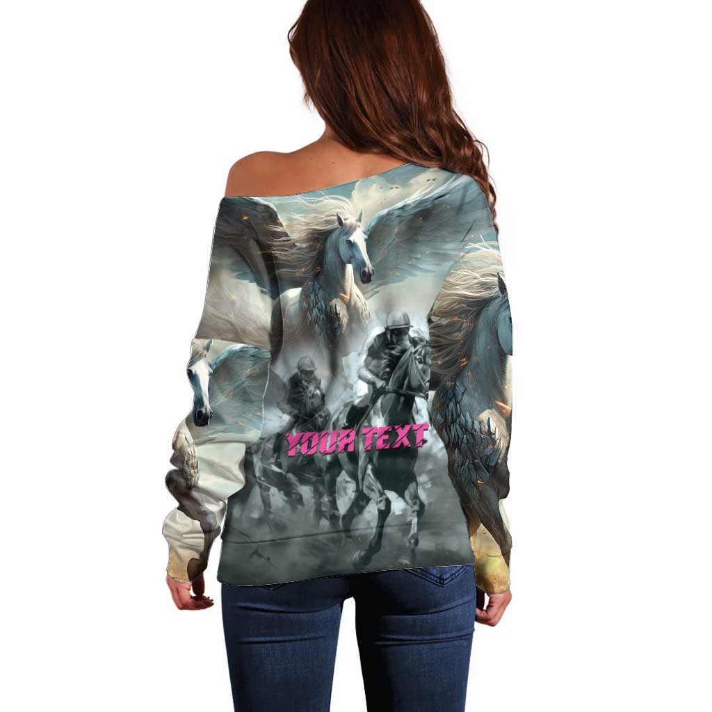Personalized Pegasus Horse Racing 2025 Off Shoulder Sweater Soar to Victory - Wonder Print Shop