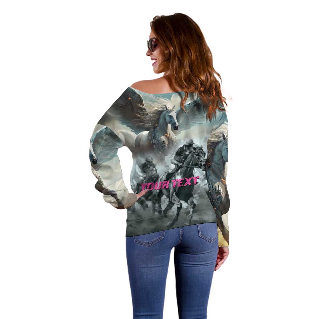 Personalized Pegasus Horse Racing 2025 Off Shoulder Sweater Soar to Victory - Wonder Print Shop