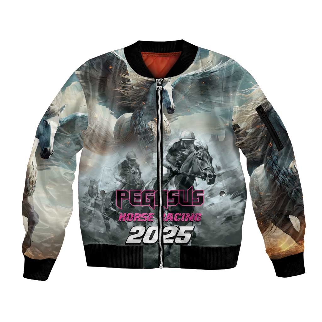 Personalized Pegasus Horse Racing 2025 Sleeve Zip Bomber Jacket Soar to Victory - Wonder Print Shop