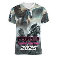 Personalized Pegasus Horse Racing 2025 Women V-Neck T-Shirt Soar to Victory - Wonder Print Shop