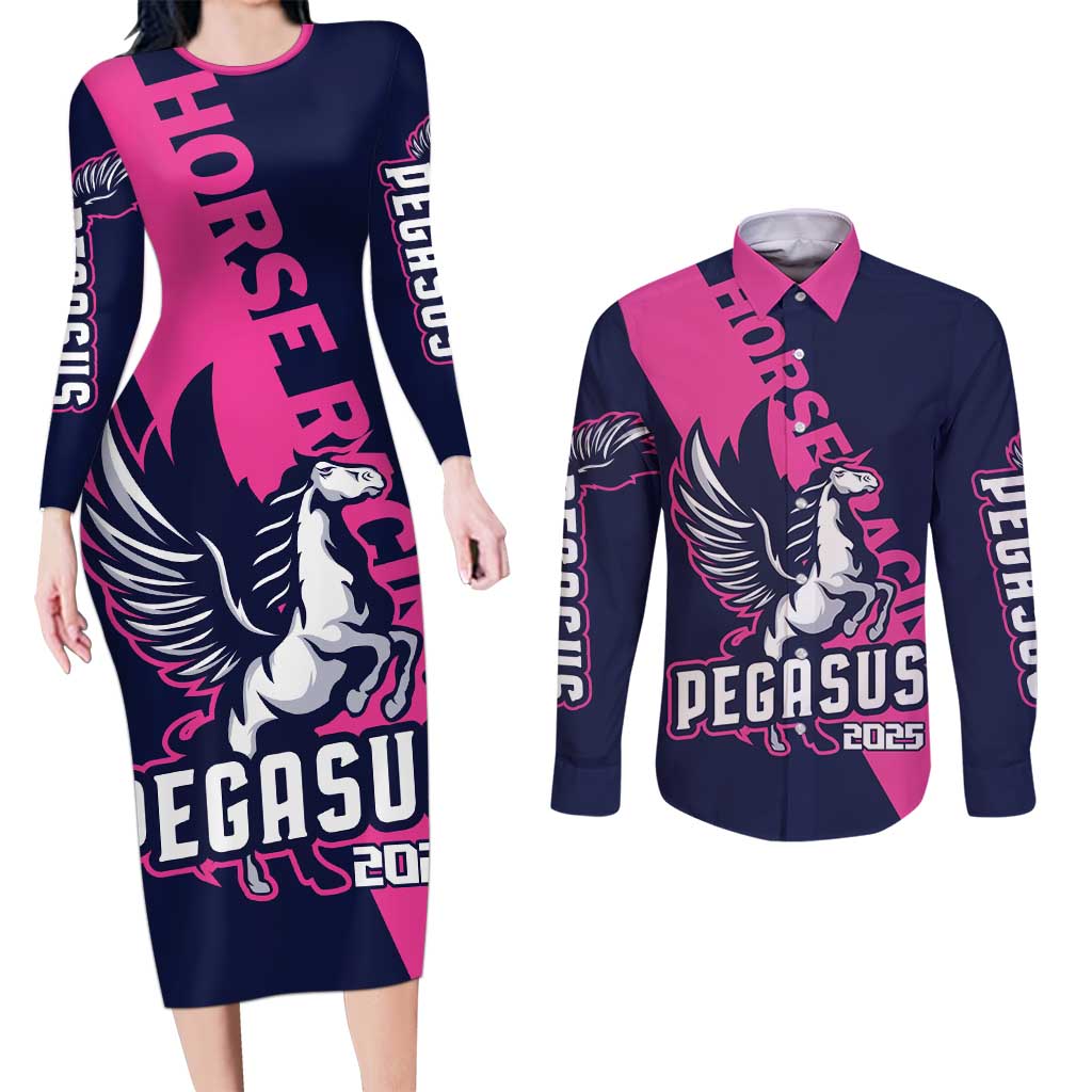 Personalized Pegasus Horse Racing 2025 Couples Matching Long Sleeve Bodycon Dress and Long Sleeve Button Shirt Where Champions Rise