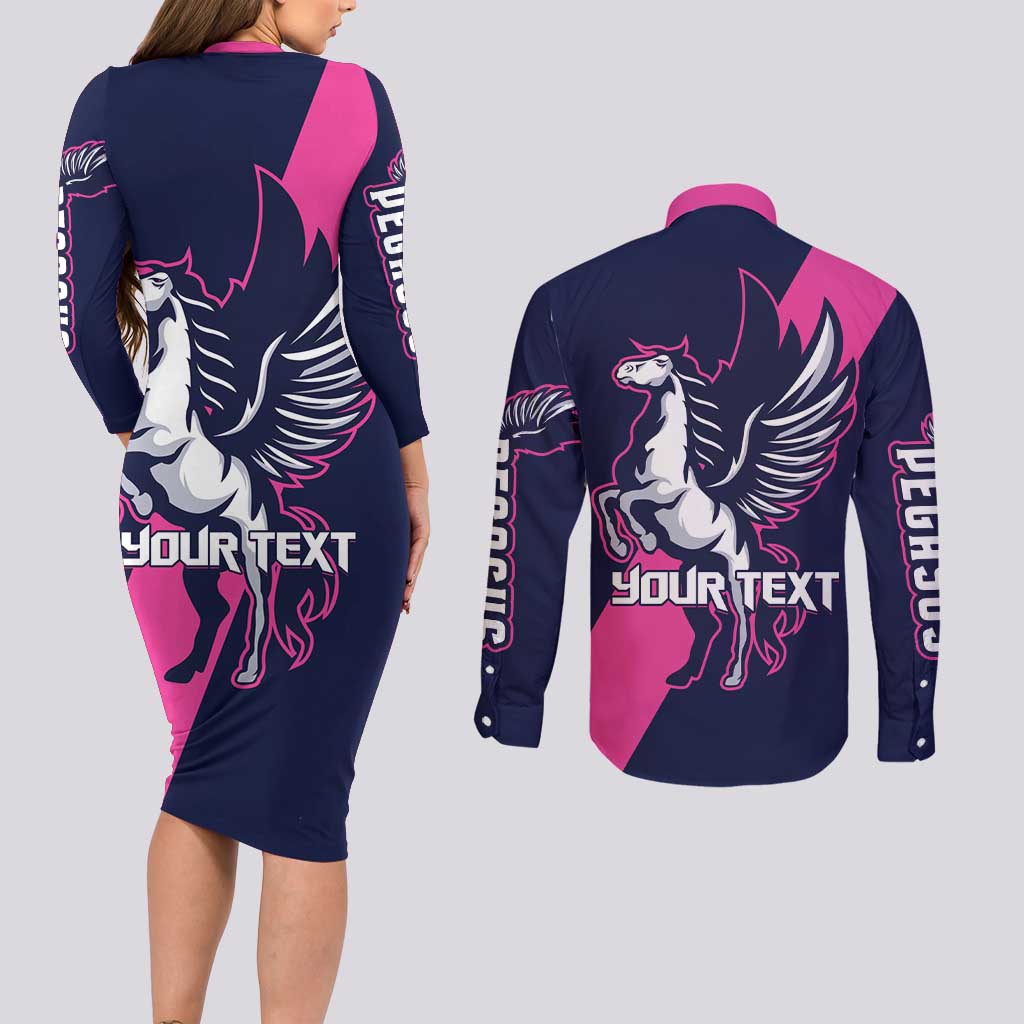 Personalized Pegasus Horse Racing 2025 Couples Matching Long Sleeve Bodycon Dress and Long Sleeve Button Shirt Where Champions Rise
