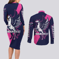 Personalized Pegasus Horse Racing 2025 Couples Matching Long Sleeve Bodycon Dress and Long Sleeve Button Shirt Where Champions Rise