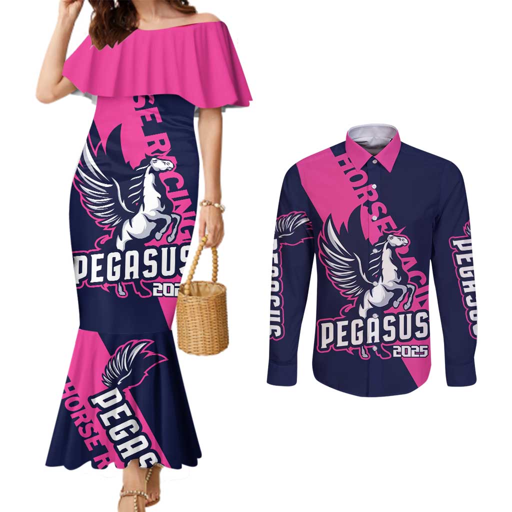 Personalized Pegasus Horse Racing 2025 Couples Matching Mermaid Dress and Long Sleeve Button Shirt Where Champions Rise