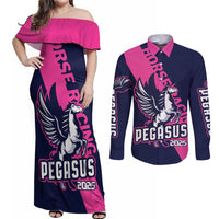 Personalized Pegasus Horse Racing 2025 Couples Matching Off Shoulder Maxi Dress and Long Sleeve Button Shirt Where Champions Rise