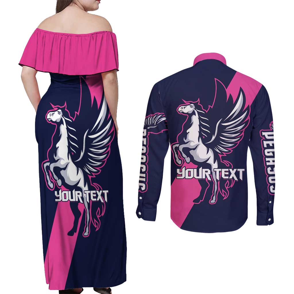 Personalized Pegasus Horse Racing 2025 Couples Matching Off Shoulder Maxi Dress and Long Sleeve Button Shirt Where Champions Rise