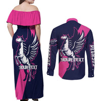 Personalized Pegasus Horse Racing 2025 Couples Matching Off Shoulder Maxi Dress and Long Sleeve Button Shirt Where Champions Rise