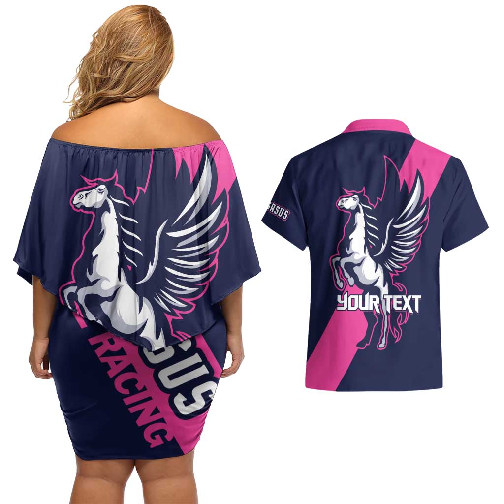 Personalized Pegasus Horse Racing 2025 Couples Matching Off Shoulder Short Dress and Hawaiian Shirt Where Champions Rise