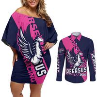 Personalized Pegasus Horse Racing 2025 Couples Matching Off Shoulder Short Dress and Long Sleeve Button Shirt Where Champions Rise