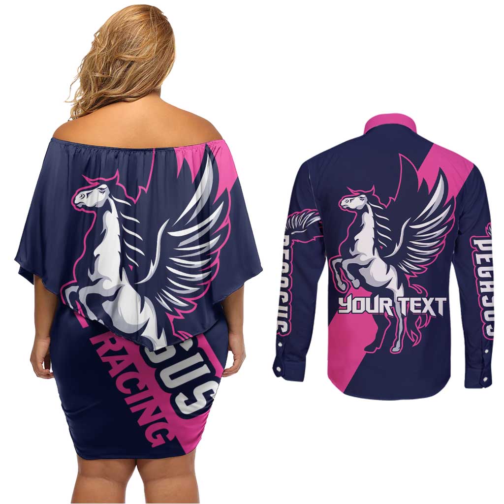 Personalized Pegasus Horse Racing 2025 Couples Matching Off Shoulder Short Dress and Long Sleeve Button Shirt Where Champions Rise