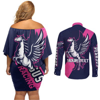 Personalized Pegasus Horse Racing 2025 Couples Matching Off Shoulder Short Dress and Long Sleeve Button Shirt Where Champions Rise