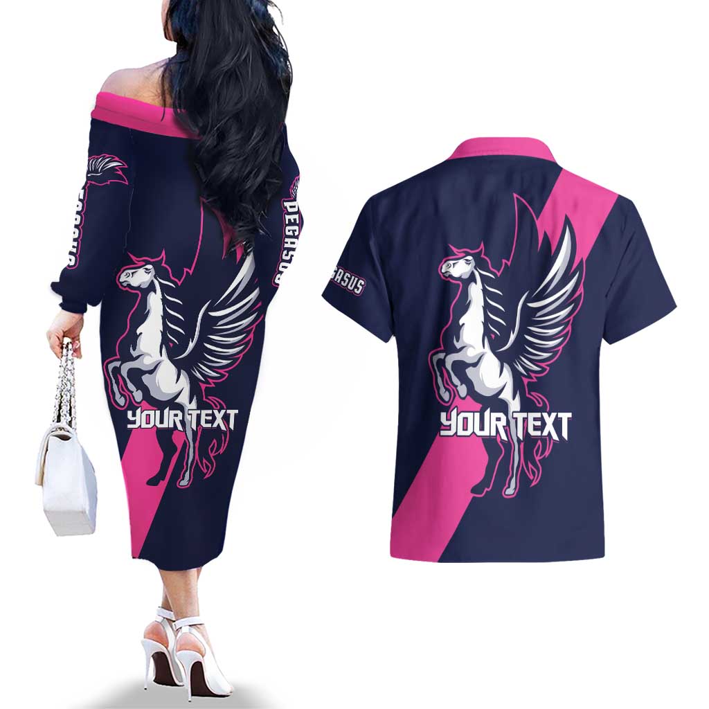 Personalized Pegasus Horse Racing 2025 Couples Matching Off The Shoulder Long Sleeve Dress and Hawaiian Shirt Where Champions Rise