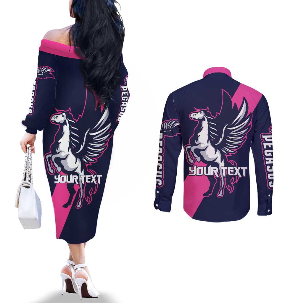 Personalized Pegasus Horse Racing 2025 Couples Matching Off The Shoulder Long Sleeve Dress and Long Sleeve Button Shirt Where Champions Rise