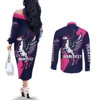 Personalized Pegasus Horse Racing 2025 Couples Matching Off The Shoulder Long Sleeve Dress and Long Sleeve Button Shirt Where Champions Rise