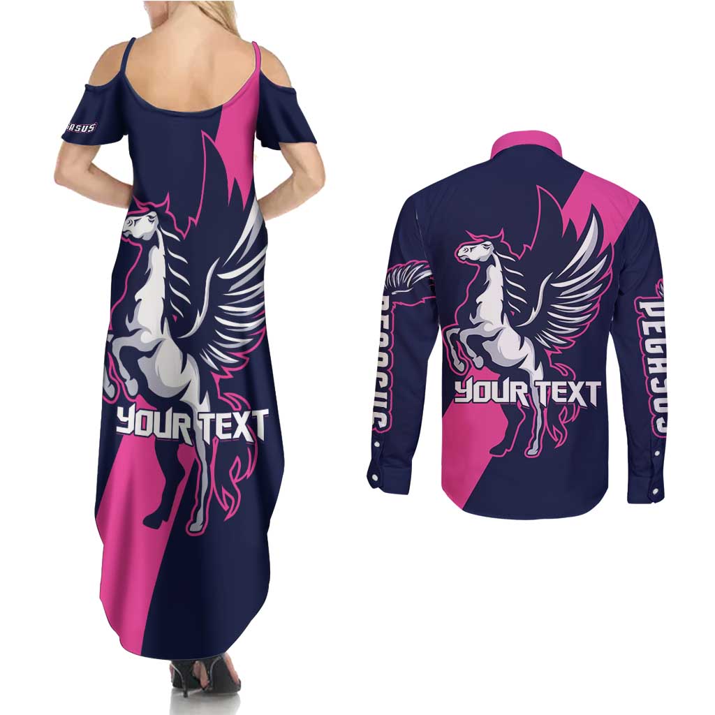 Personalized Pegasus Horse Racing 2025 Couples Matching Summer Maxi Dress and Long Sleeve Button Shirt Where Champions Rise