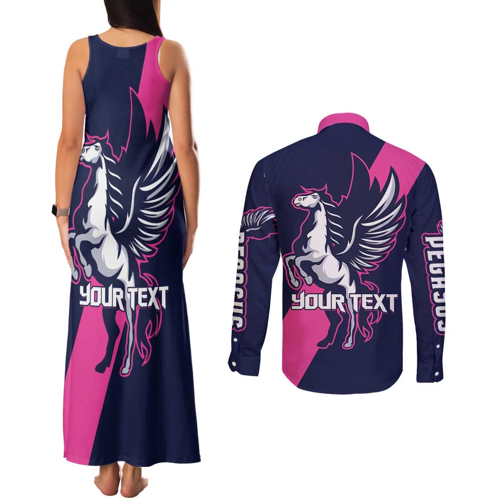 Personalized Pegasus Horse Racing 2025 Couples Matching Tank Maxi Dress and Long Sleeve Button Shirt Where Champions Rise