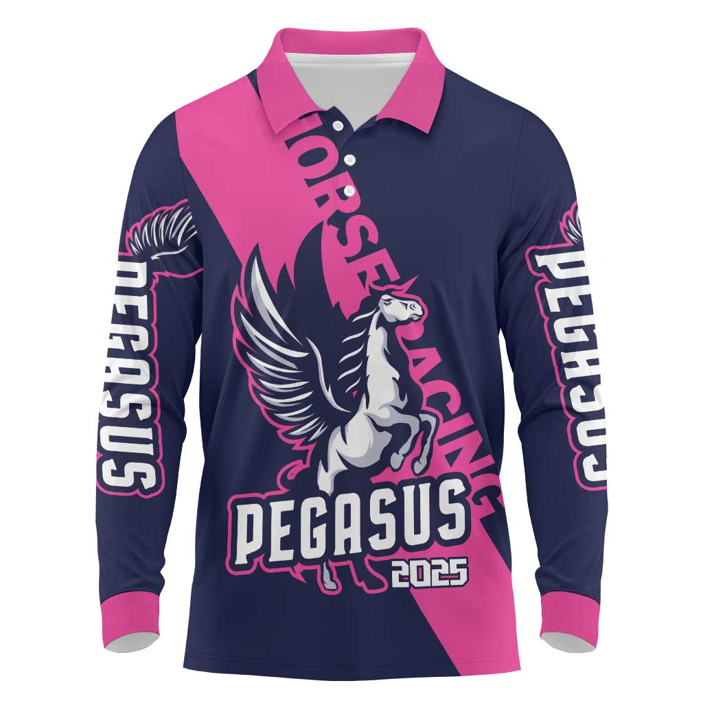 Personalized Pegasus Horse Racing 2025 Long Sleeve Polo Shirt Where Champions Rise - Wonder Print Shop
