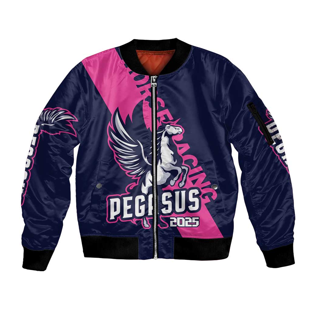Personalized Pegasus Horse Racing 2025 Sleeve Zip Bomber Jacket Where Champions Rise - Wonder Print Shop