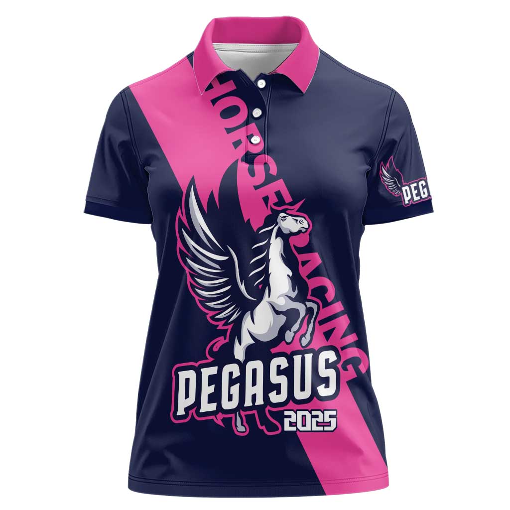 Personalized Pegasus Horse Racing 2025 Women Polo Shirt Where Champions Rise - Wonder Print Shop