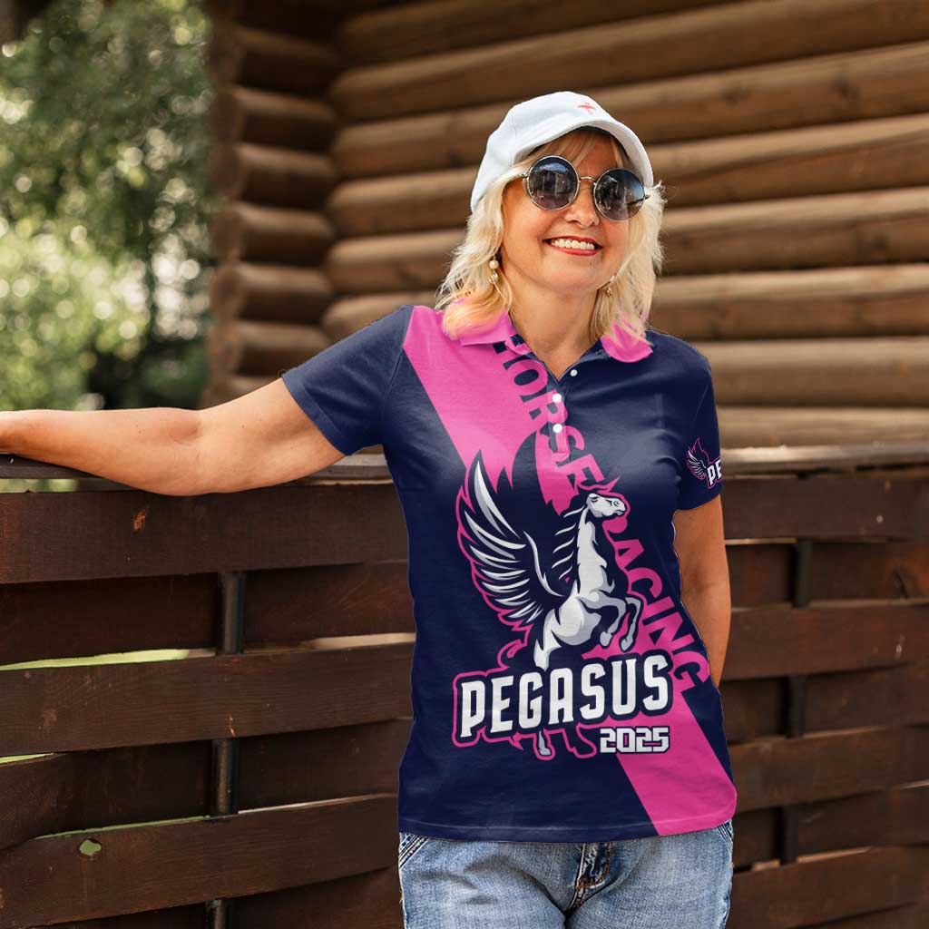 Personalized Pegasus Horse Racing 2025 Women Polo Shirt Where Champions Rise - Wonder Print Shop