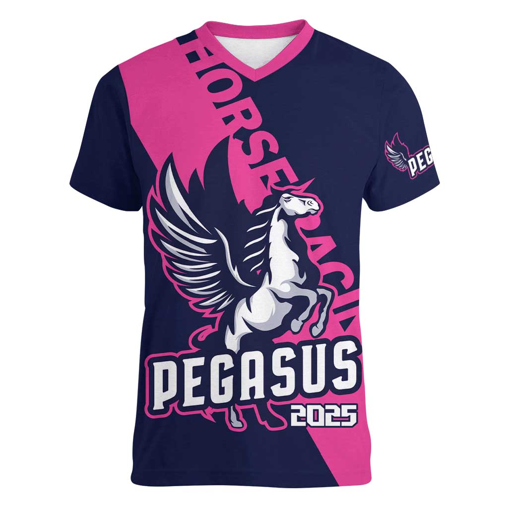 Personalized Pegasus Horse Racing 2025 Women V-Neck T-Shirt Where Champions Rise - Wonder Print Shop