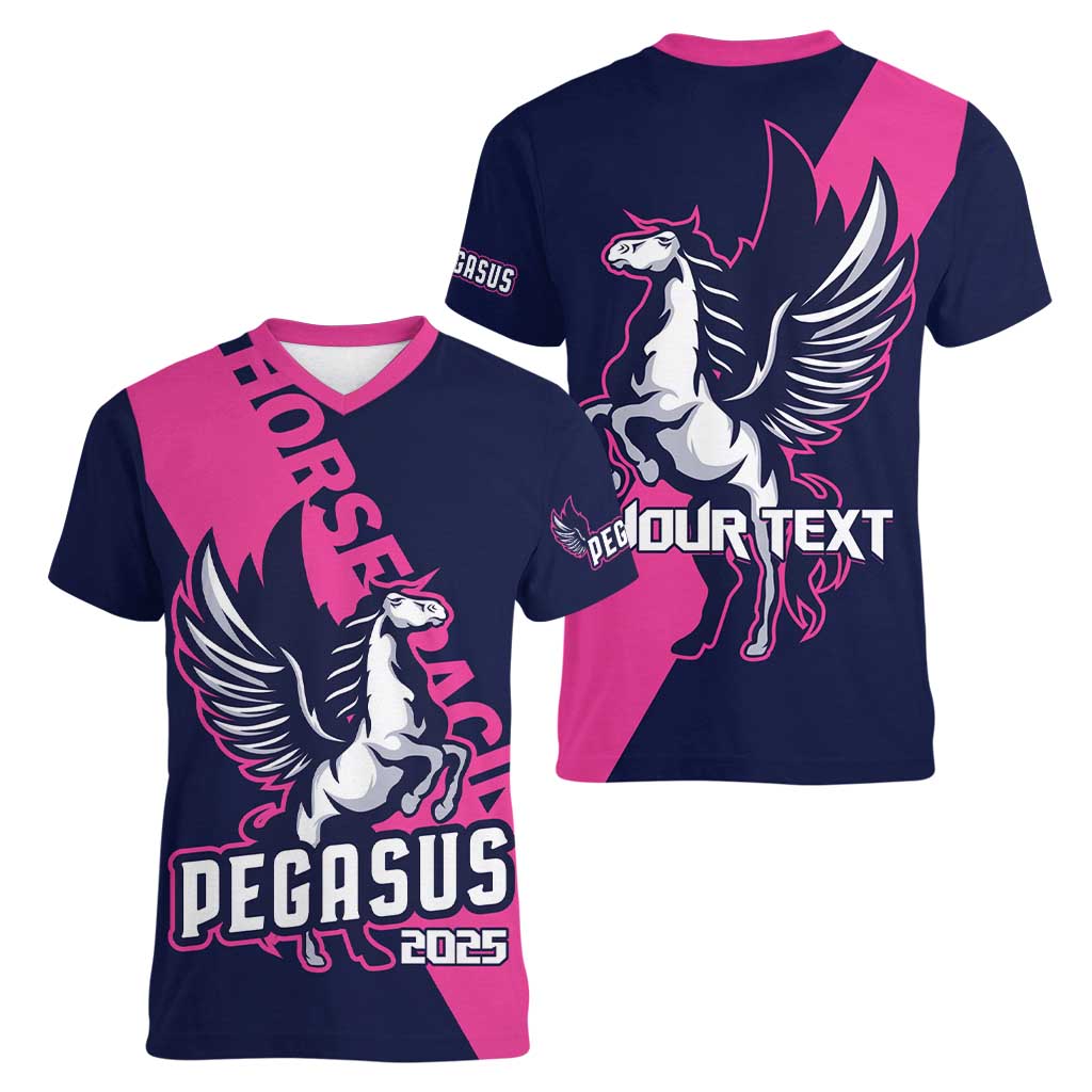 Personalized Pegasus Horse Racing 2025 Women V-Neck T-Shirt Where Champions Rise - Wonder Print Shop
