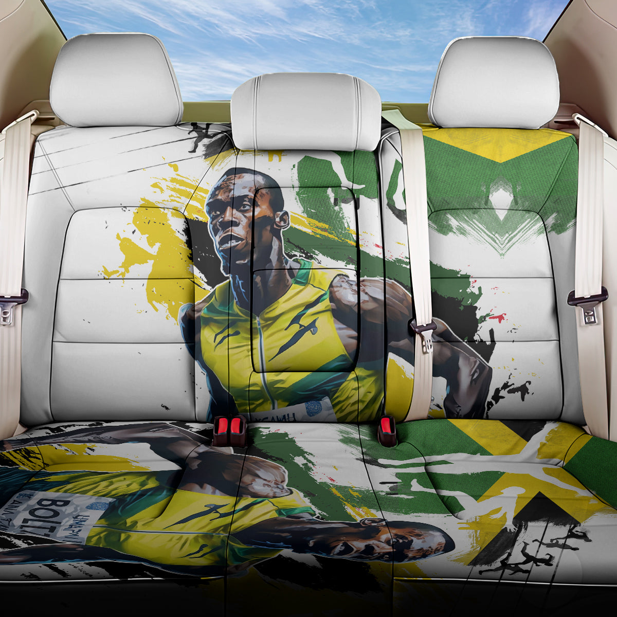 Jamaica Back Car Seat Cover Proud to be Lightning Bolt - Wonder Print Shop