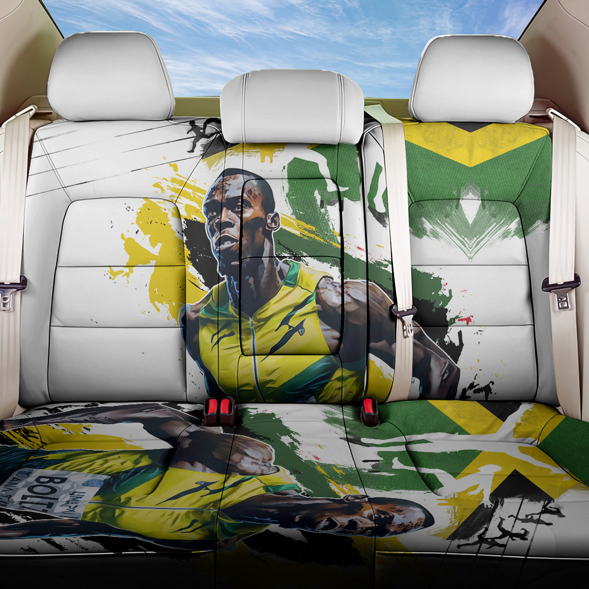 Jamaica Back Car Seat Cover Proud to be Lightning Bolt