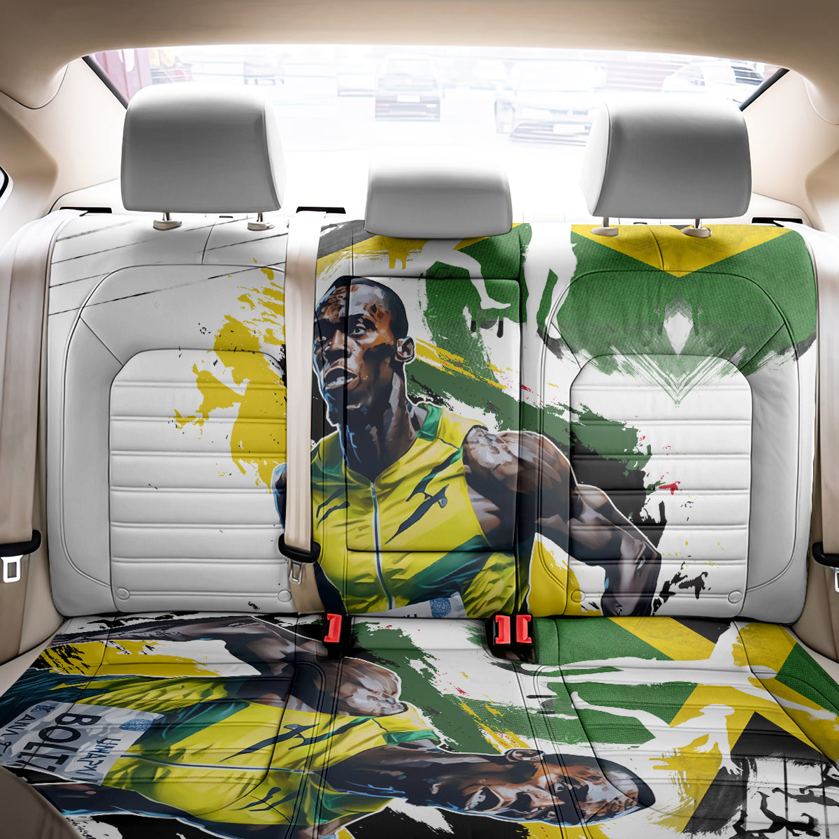 Jamaica Back Car Seat Cover Proud to be Lightning Bolt - Wonder Print Shop