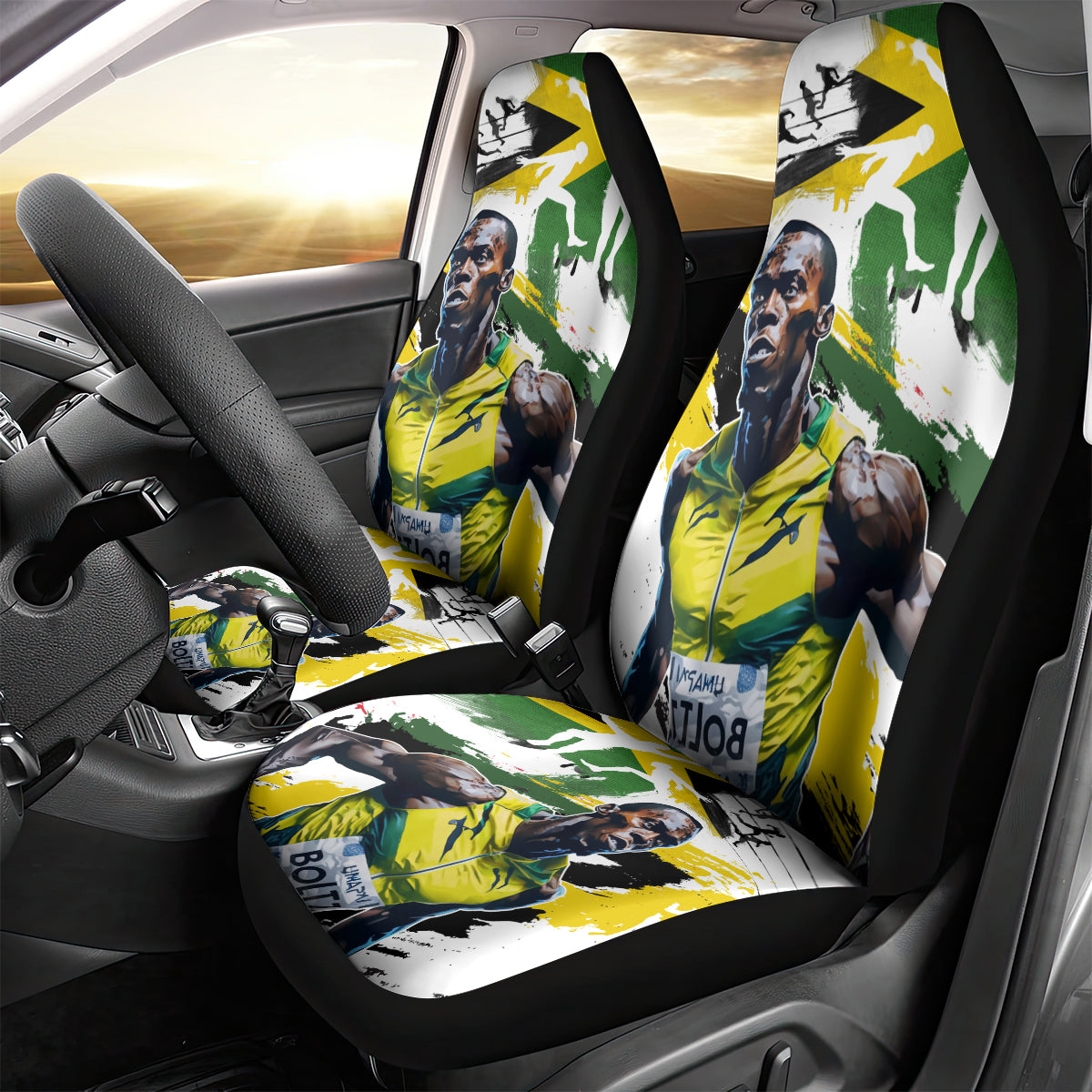 Jamaica Car Seat Cover Proud to be Lightning Bolt - Wonder Print Shop