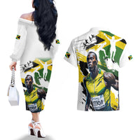 Jamaica Couples Matching Off The Shoulder Long Sleeve Dress and Hawaiian Shirt Proud to be Lightning Bolt - Wonder Print Shop
