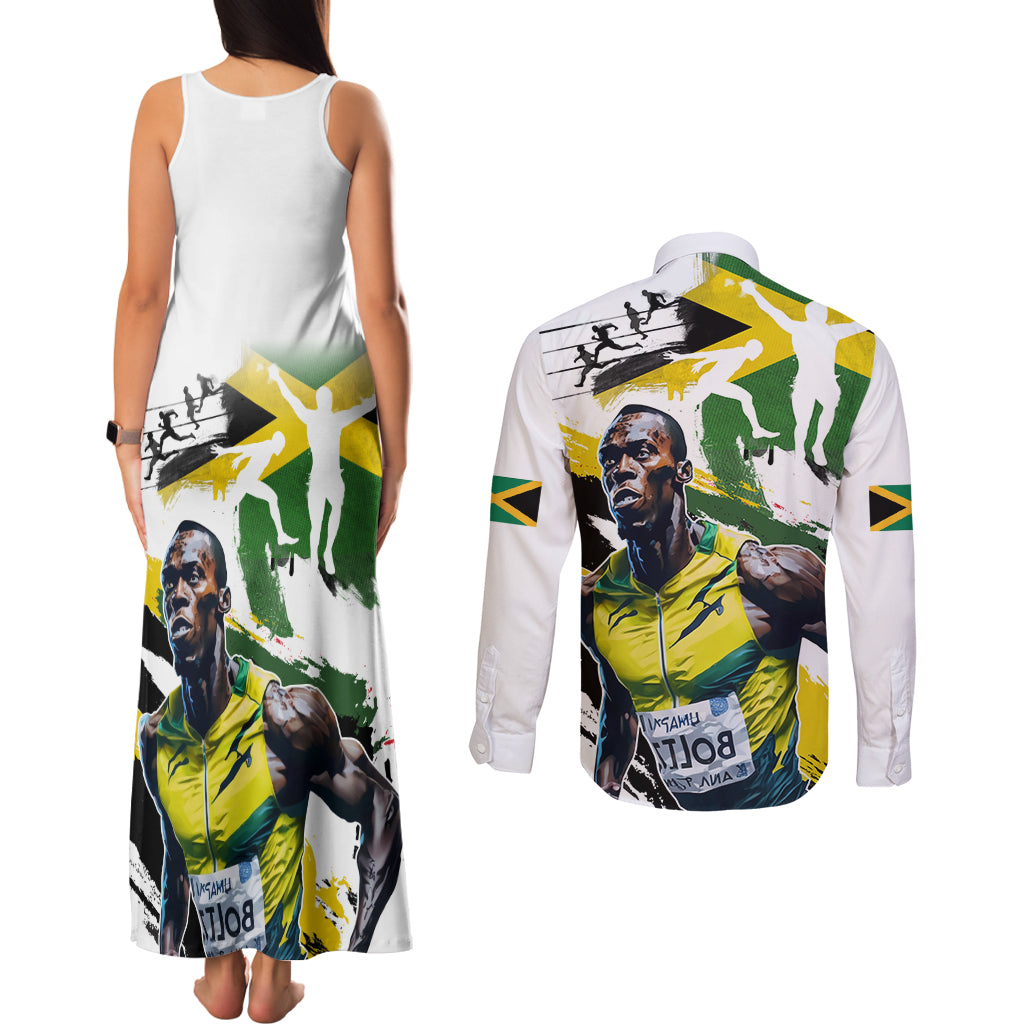 Jamaica Couples Matching Tank Maxi Dress and Long Sleeve Button Shirt Proud to be Lightning Bolt - Wonder Print Shop