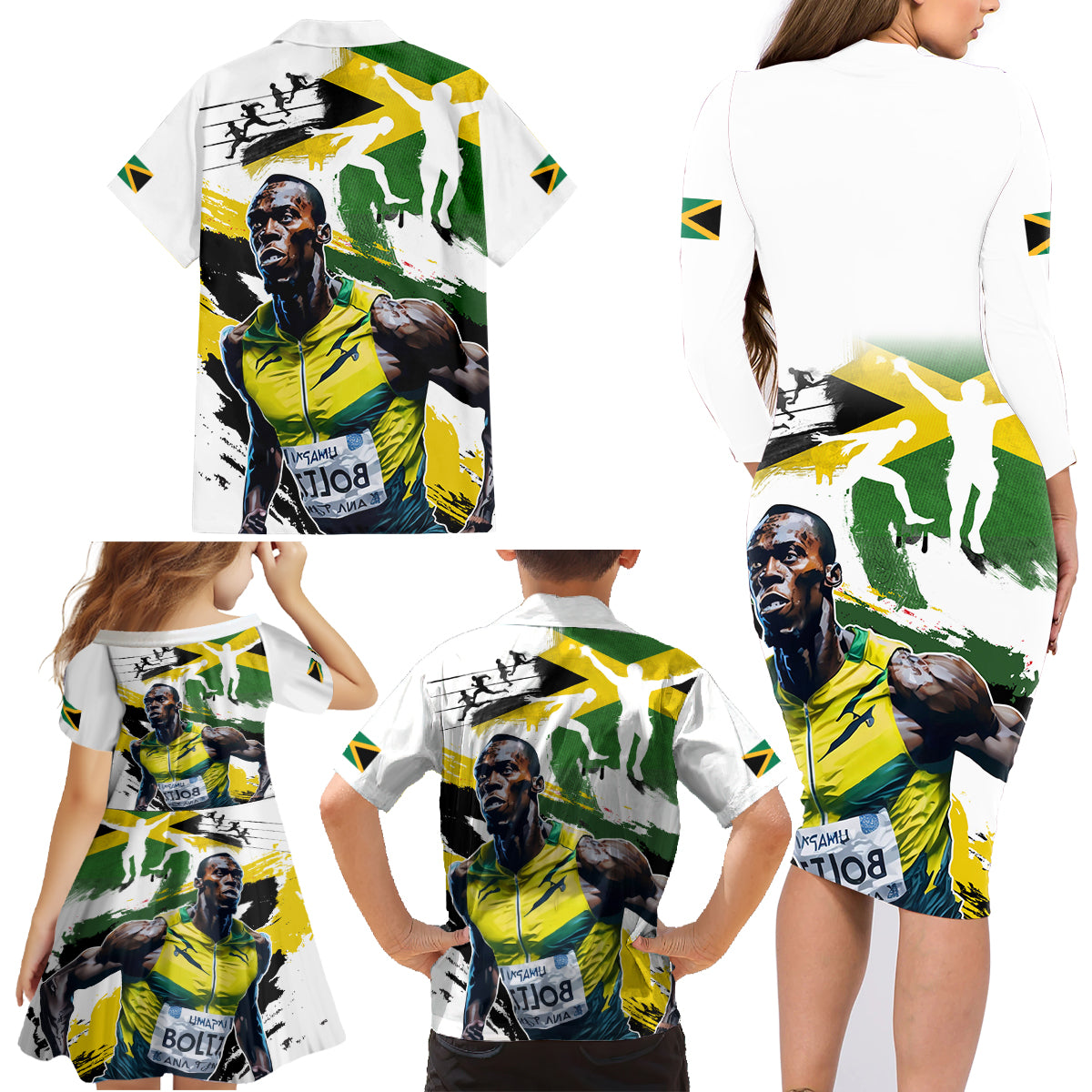 Jamaica Family Matching Long Sleeve Bodycon Dress and Hawaiian Shirt Proud to be Lightning Bolt - Wonder Print Shop